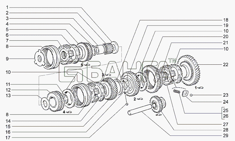 ВАЗ Lada Granta-2190 Схема Шестерни коробки передач-109 banga.ua