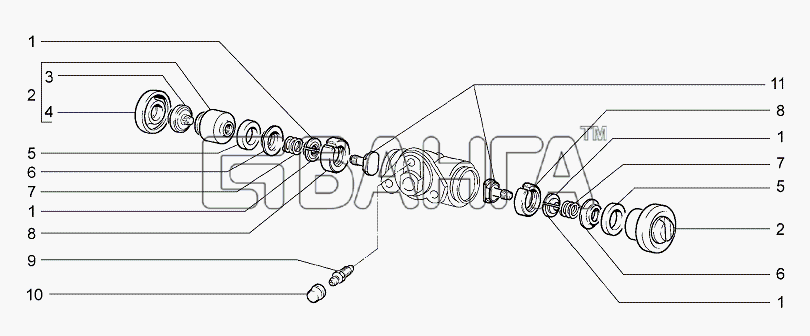 ВАЗ Lada Granta-2190 Схема Цилиндр колесный заднего тормоза-136