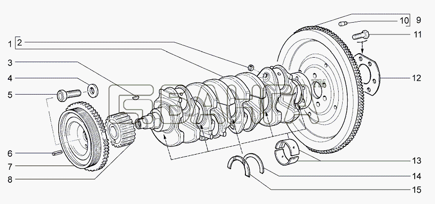 ВАЗ Lada Granta-2190 Схема Вал коленчатый и маховик А120-72 banga.ua