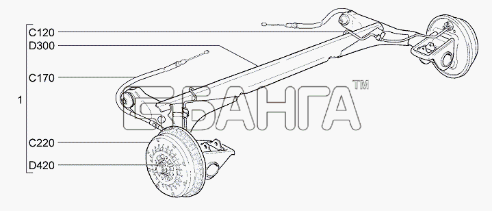 ВАЗ Lada Granta-2190 Схема Рычаги задней подвески с тормозами-124