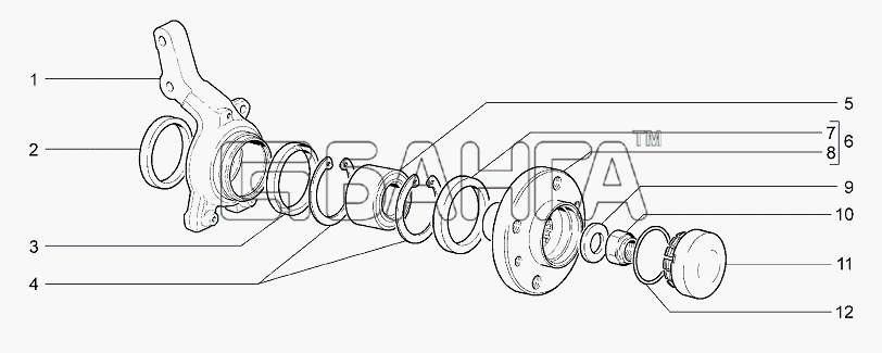 ВАЗ Lada Granta-2190 Схема Кулаки поворотные и ступицы-125 banga.ua
