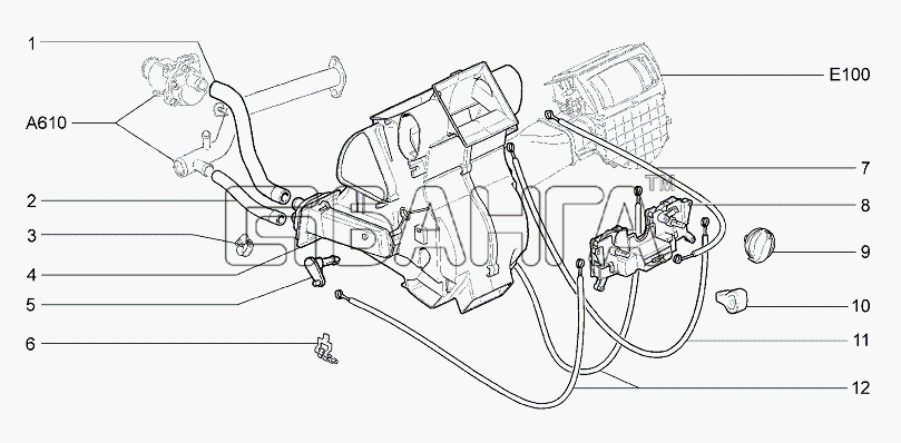 ВАЗ Lada Granta-2190 Схема Отопитель с управлением и шлангами-44