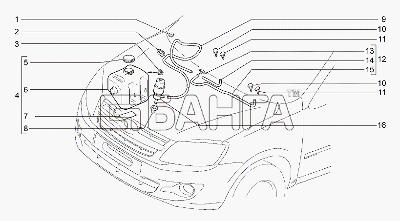 ВАЗ Lada Granta-2190 Схема Омыватель ветрового стекла-48 banga.ua