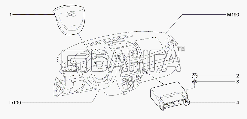 ВАЗ Lada Granta-2190 Схема Надувные подушки безопасности-52 banga.ua