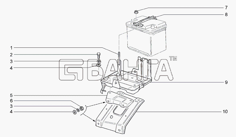 ВАЗ Lada Granta-2190 Схема Установка батареи аккумуляторной-156