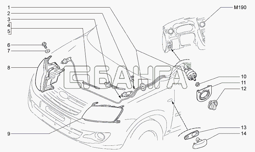 ВАЗ Lada Granta-2190 Схема Фонари передние и гидрокорректор-159