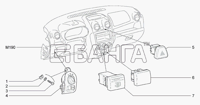 ВАЗ Lada Granta-2190 Схема Выклюатели-164 banga.ua