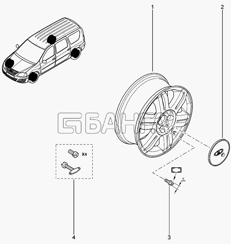 ВАЗ Лада Ларгус 4601 Схема Диск колеса (литой)-316 banga.ua