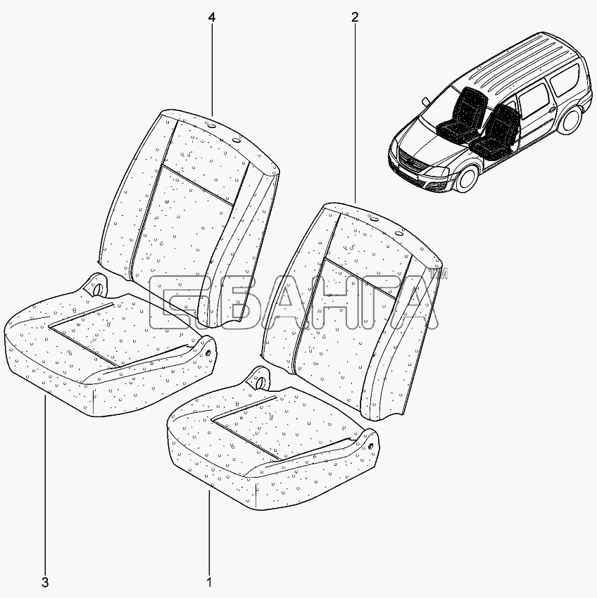 ВАЗ Лада Ларгус 4601 Схема Подушка спинка передних сидений-157
