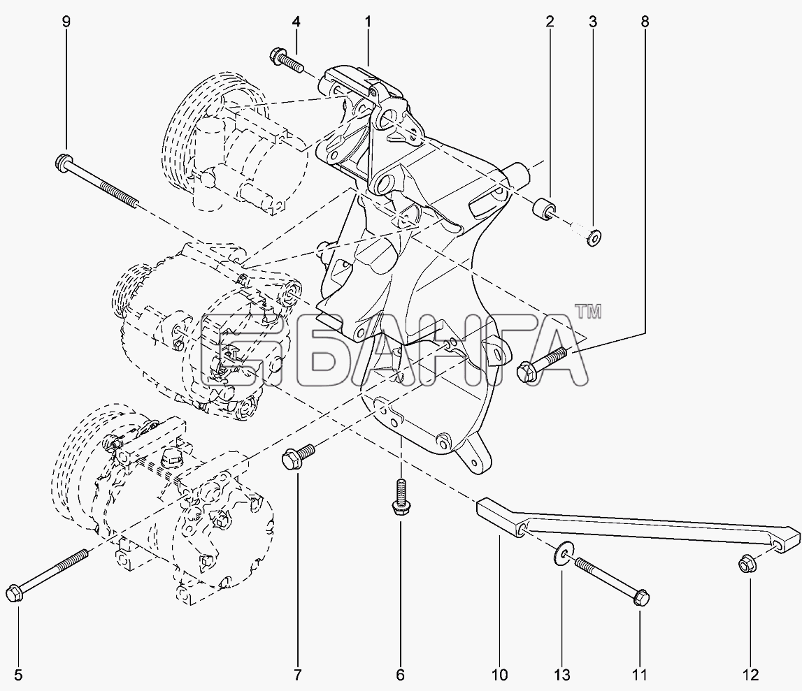 ВАЗ Лада Ларгус 4601 Схема Кронштейн навесного оборудования (16