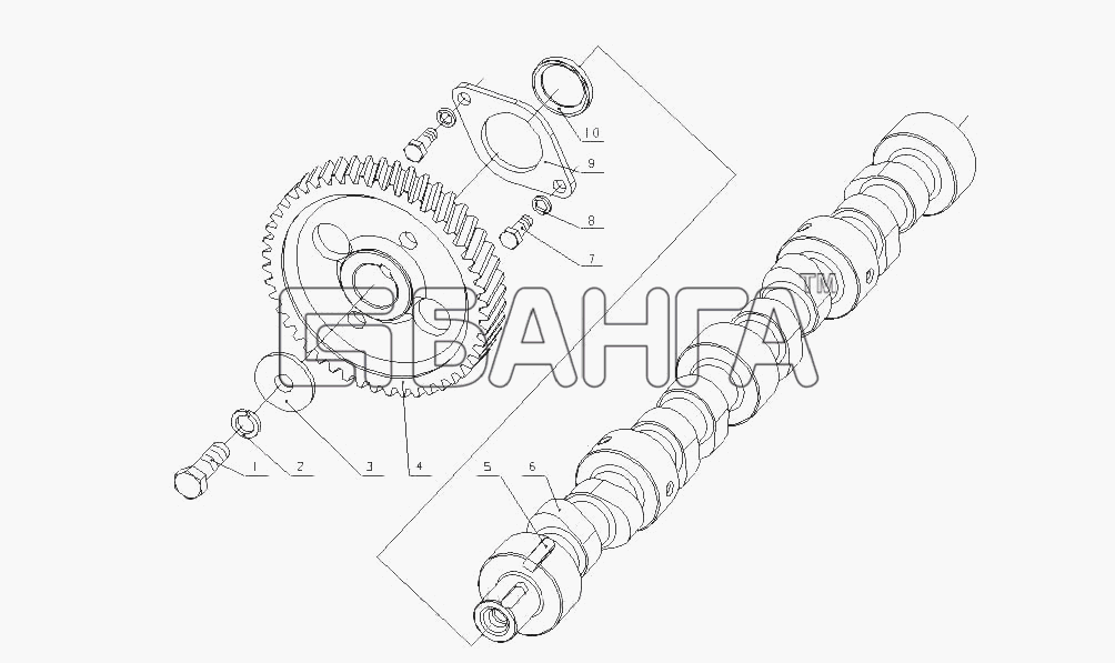 Yuchai YC4D120-30 (D22J1) Схема A8600-1006000 02 Распределительный вал