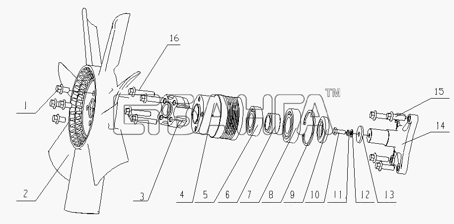 Yuchai YC4D120-20 (D1007) Схема D12F5-1308000 Вентилятор в сборе-31