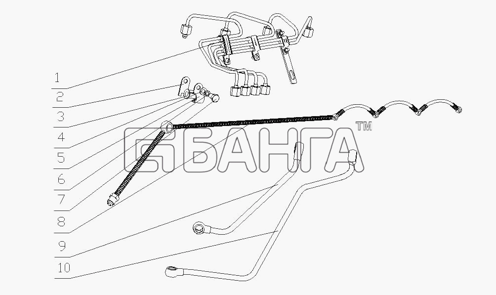 Yuchai YC4D130-30 (D2102) Схема D2000-1104000 Трубопровод системы