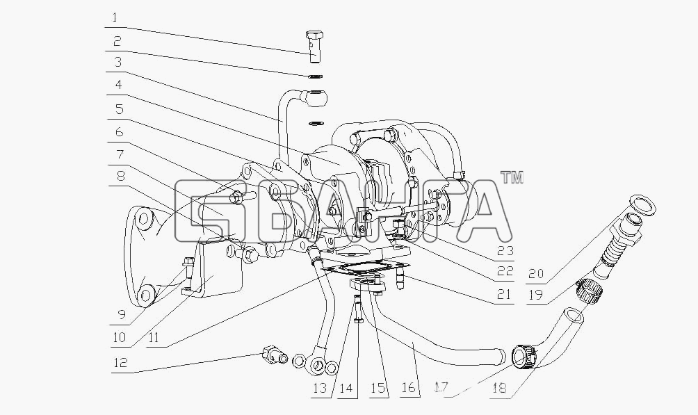 Yuchai YC4D130-30 (D2102) Схема D21S1-1118000 Турбонагнетатель в