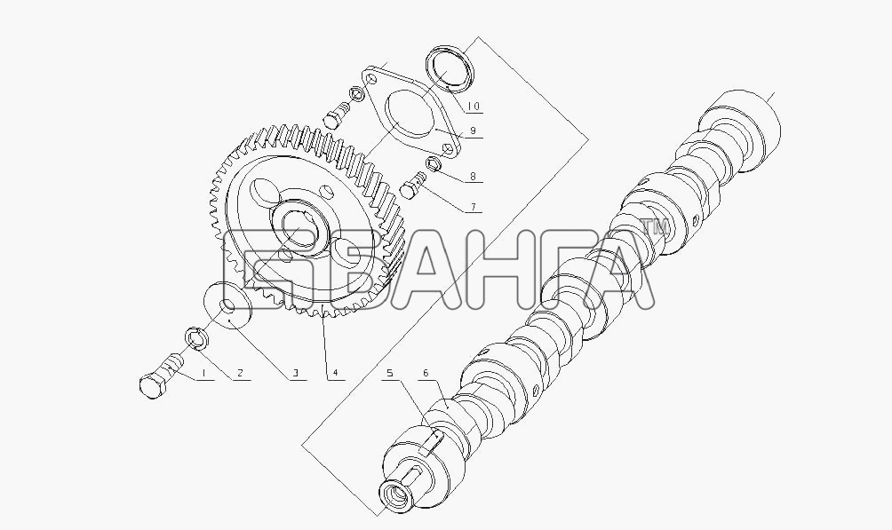 Yuchai YC4D130-30 (D2102) Схема D30-1006000A Распределительный вал в