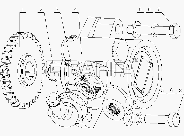 Yuchai YC4E135-21 (E02D1) Схема E02D1-3407000 Насос рулевого механизма