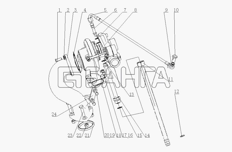 Yuchai YC4E160-20 (E04F1) Схема E04F1-1118000 Турбонагнетатель в