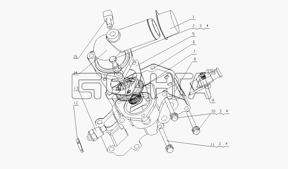 Yuchai YC4E160-20 (E04F1) Схема E04F1-1306000 Термостат в сборе-30