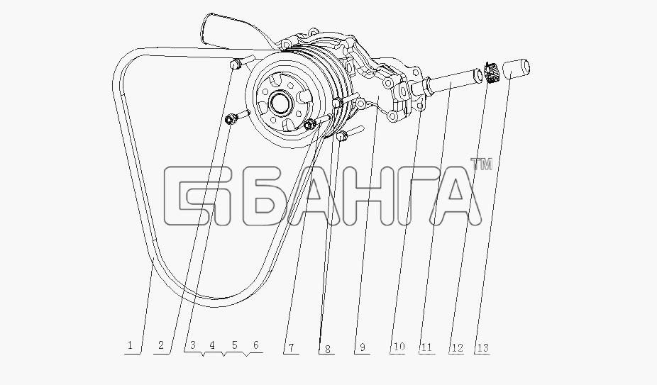 Yuchai YC4E160-20 (E04F1) Схема E0235-1307000 Водный насос в сборе-31