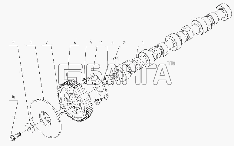 Yuchai YC4E180-30 (E2100) Схема E2100-1006000 Распределительный вал в