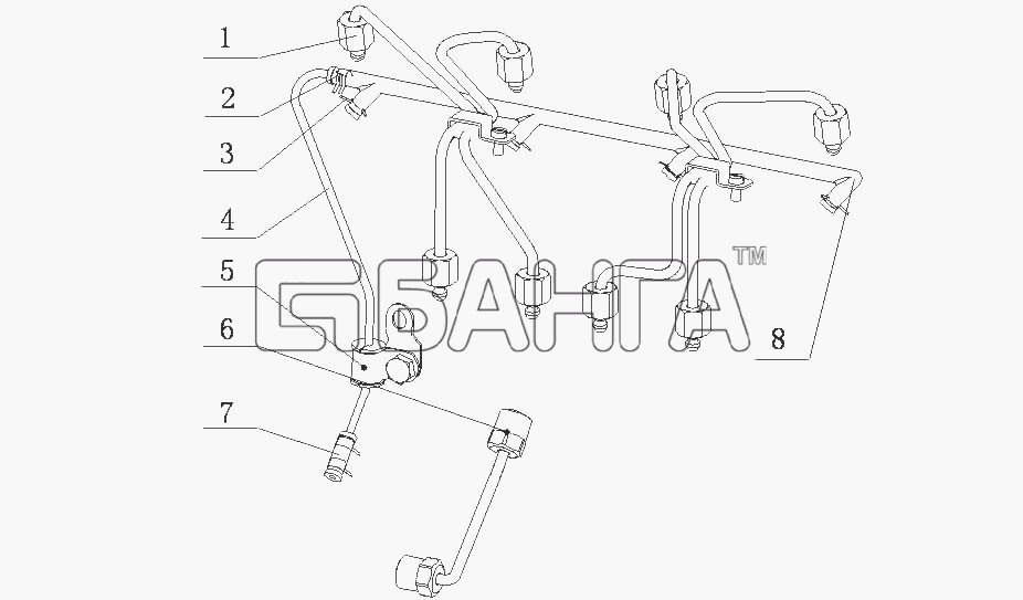 Yuchai YC4F115-30 (F50D1) Схема F5000-1104000 Трубопровод системы