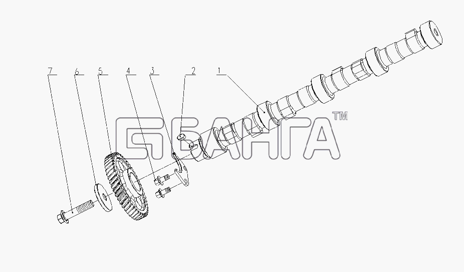 Yuchai YC4F115-20 (F30D8) Схема F3700-1006000 05 Распределительный вал