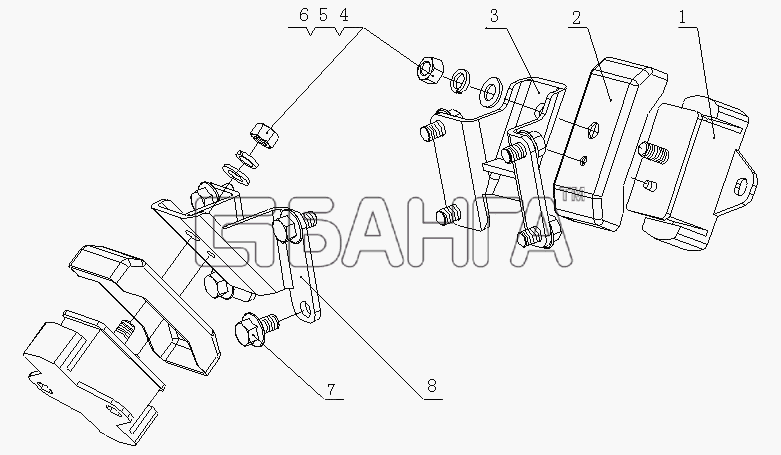 Yuchai YC4F90-23 (F60LA) Схема F34LA-1001000 04 Подвеска двигателя в