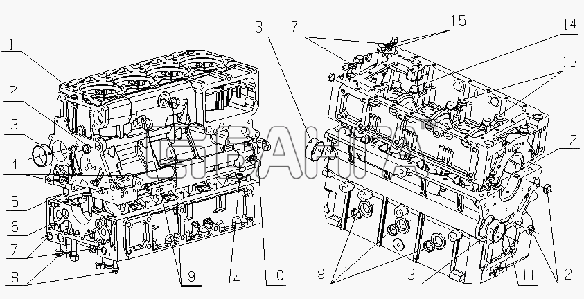 Yuchai YC4F90-23 (F60LA) Схема F6000-1002100 04 Блок цилиндров в