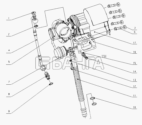 Yuchai YC4F90-23 (F60LA) Схема F60LA-1118000 02 Турбонагнетатель в