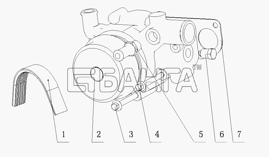 Yuchai YC4F90-23 (F60LA) Схема F600A-1307000 04 Водный насос в