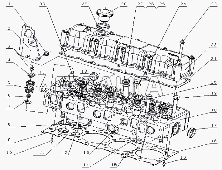 Yuchai YC4F90-23 (F60LA) Схема F6000-1003000 03 Головка цилиндров и