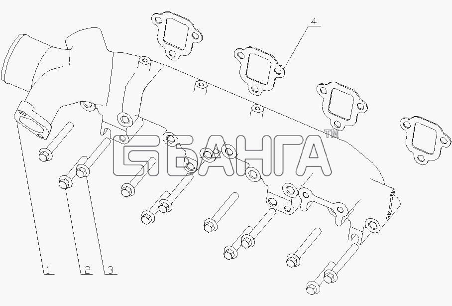 Yuchai YC4F90-23 (F60LA) Схема F6000-1008100 02 Детали впускного