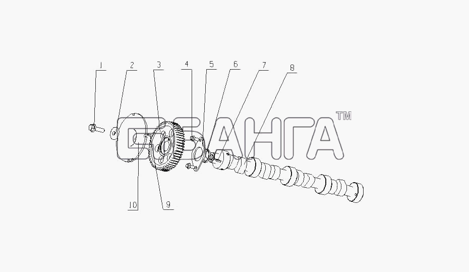 Yuchai YC4G180-30 (G2H0B) Схема G2100-1006000 Распределительный вал в