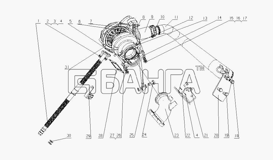 Yuchai YC4G200-30 (G2GQA) Схема G25QA-1118000 Турбонагнетатель в