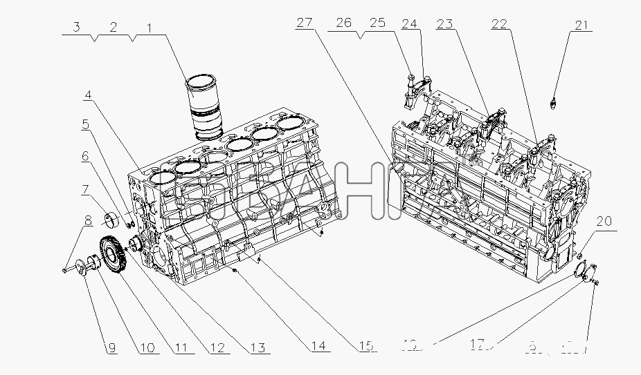 Yuchai YC6A260-20 (A44AB) Схема A3100-1002010 Часть блока цилиндров-3