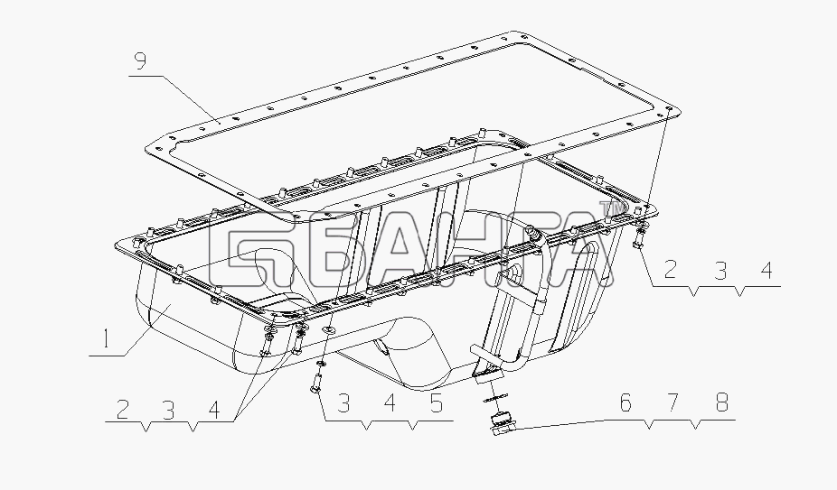 Yuchai YC6A260-20 (A44AB) Схема A3512-1009000 Масляный поддон в