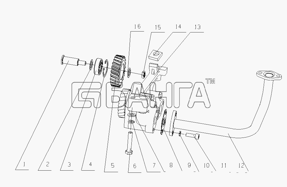 Yuchai YC6A260-20 (A44AB) Схема A30-1011000 Масляный насос-16 banga.ua