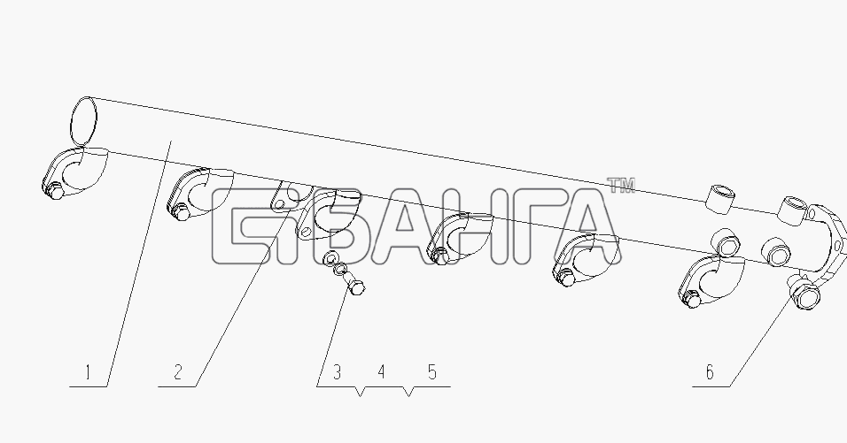Yuchai YC6A260-20 (A44AB) Схема A3536-1303000 Трубки радиатора и