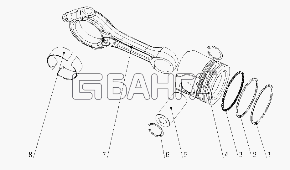 Yuchai YC6A260-20 (A44AB) Схема A3100-1004000 Поршневой шатун в