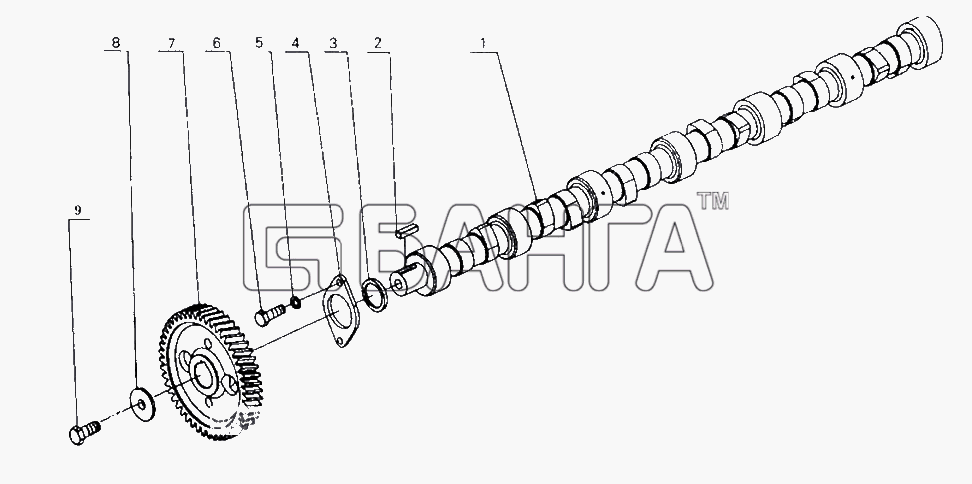 Yuchai YC6A260-20 (A44AB) Схема A3100-1006000 Распределительный вал в