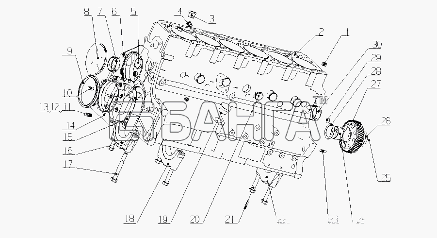 Yuchai YC6G220P-30 (G3FQA) Схема G5901-1002000 02 Блок цилиндров в