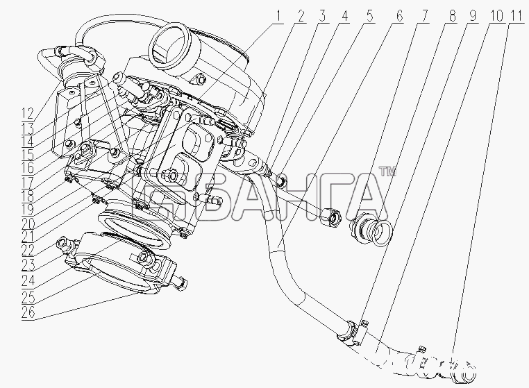 Yuchai YC6G300-20 (G4704) Схема G4704-1118000 Турбонагнетатель в