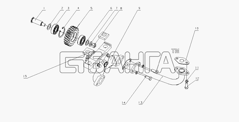 Yuchai YC6J180-21 (J49D1) Схема B3000-1011000 Масляный насос в