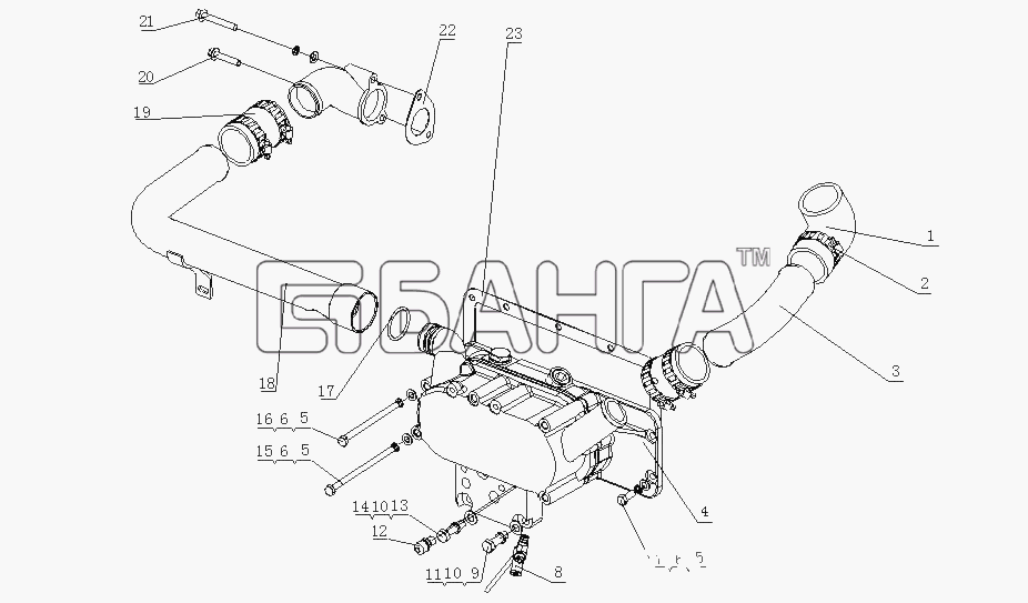 Yuchai YC6J180-21 (J49D1) Схема J46S1-1013000 Маслоохладитель в