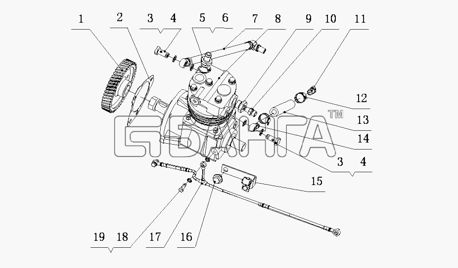 Yuchai YC6J180-21 (J49D1) Схема J3302-3509000 Пневматический