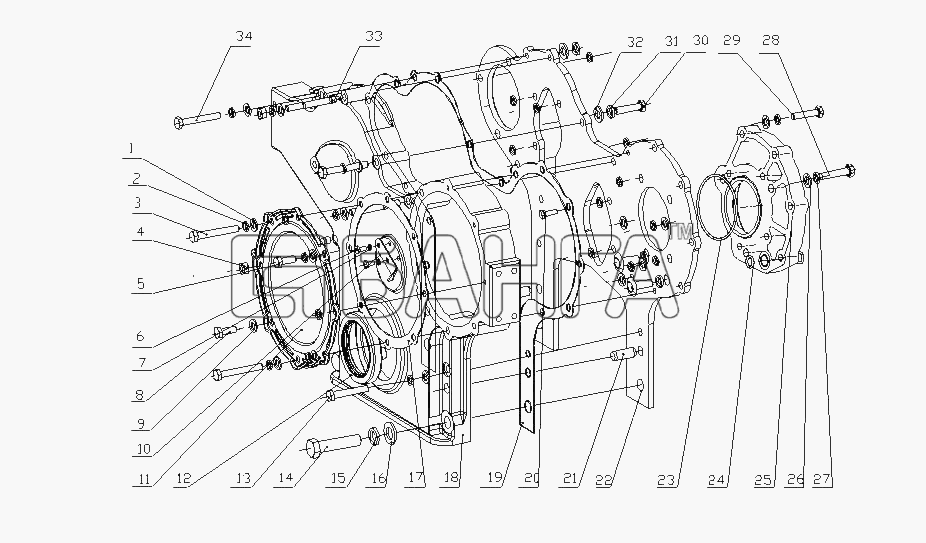 Yuchai YC6J180-21 (J49D1) Схема J3300-1002200 Части корпуса шестерни-5