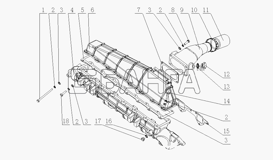 Yuchai YC6J180-21 (J49D1) Схема J47D3-1008100 Детали впускного