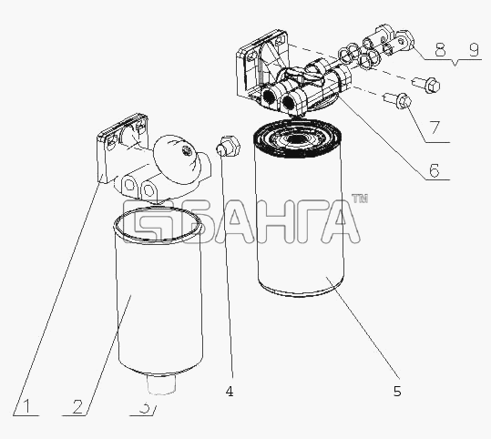 Yuchai YC6L250L-D30 (L7001) Схема JD200-1105000 04 Топливный фильтр в