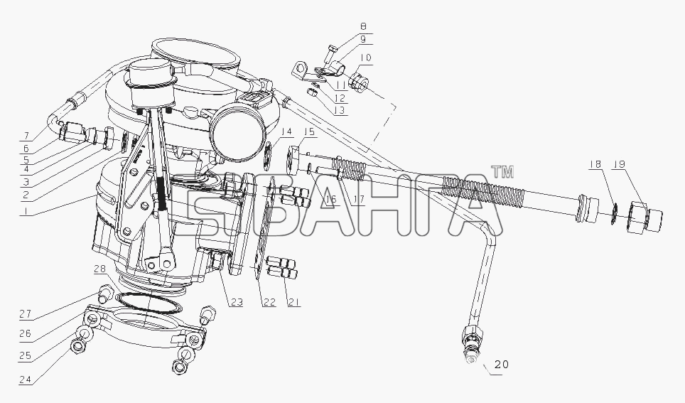 Yuchai YC6L250L-D30 (L7001) Схема L7000-1118000 05 Турбонагнетатель в