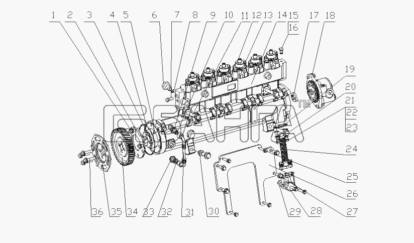 YC6L280-30 (L38MA) Yuchai L3100-1111000 Топливный насос Yuchai YC6L280-30 (L38MA) Схема L3100-1111000 Топливный насос высокого
